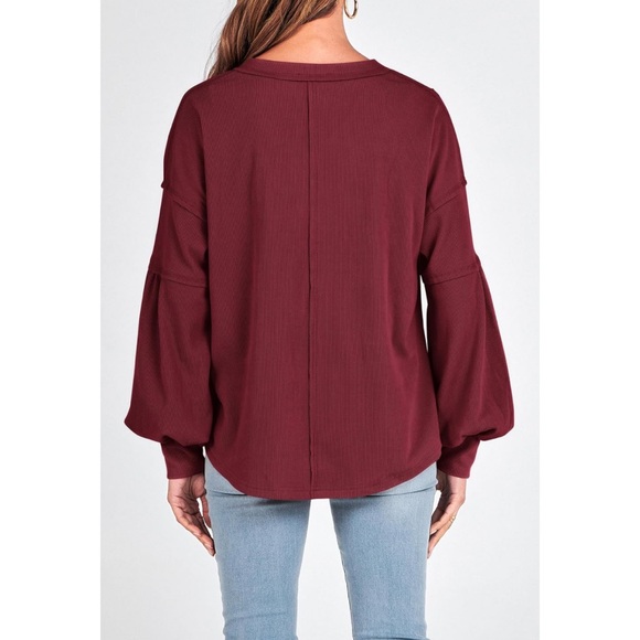 Burgundy V-Neck Oversized Sweater - Picture 6 of 11